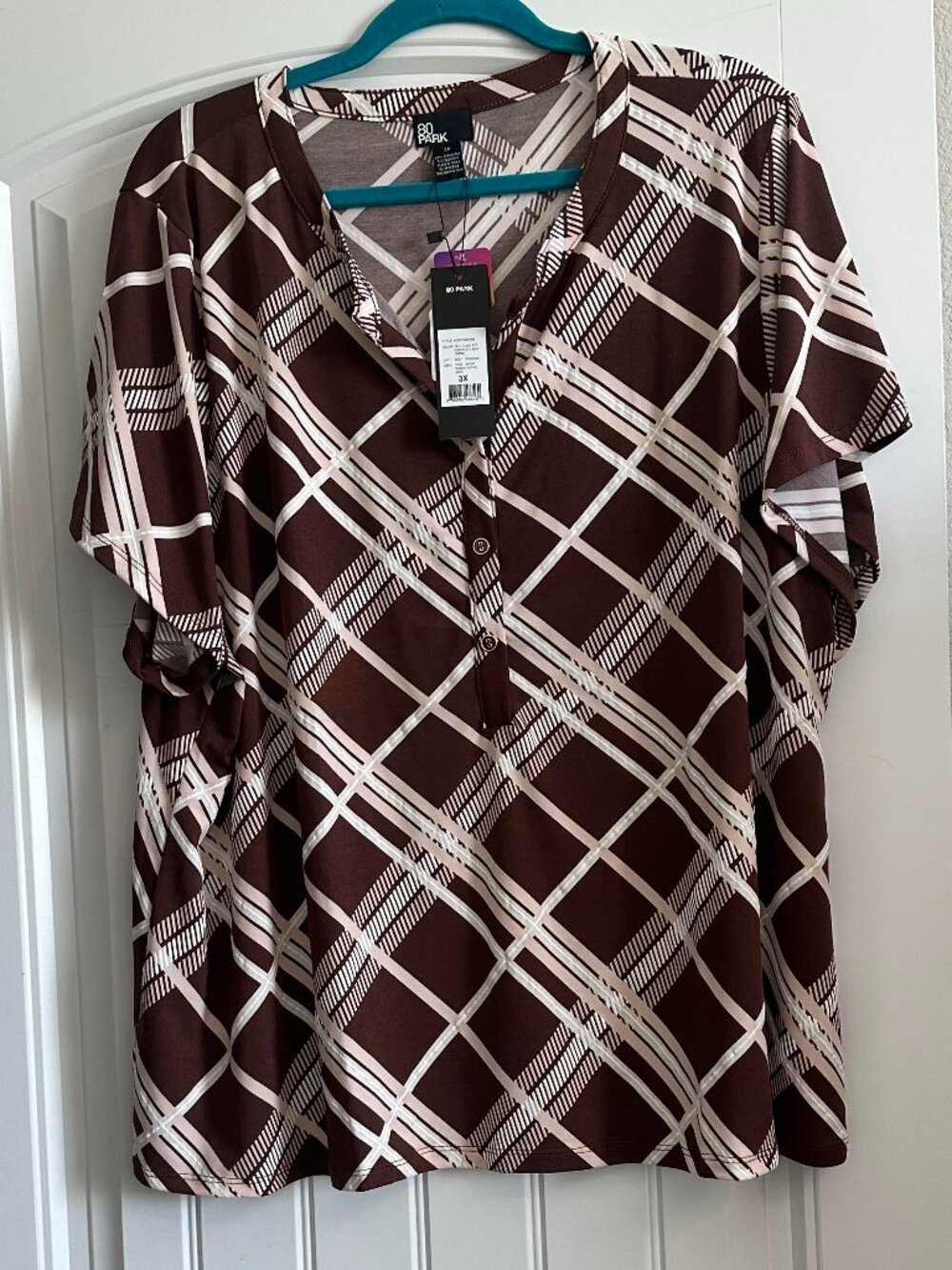 NWT 80 Park Plus Size Brown/White Top 3X